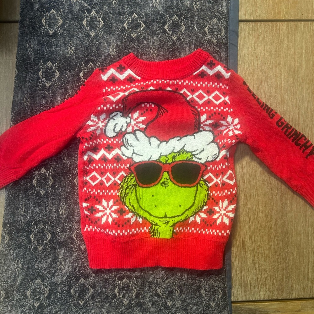 18M Red Grinch Kids Sweater with Santa Hat